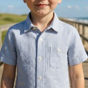 Hope & Henry Blue Striped Button Down Shirt organic cotton with pocket size M